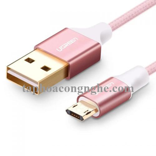 Ugreen 30854 0.5M màu Hồng Cáp sạc truyền dữ liệu USB 2.0 sang MICRO USB dây bọc nhựa PVC US223 30030854